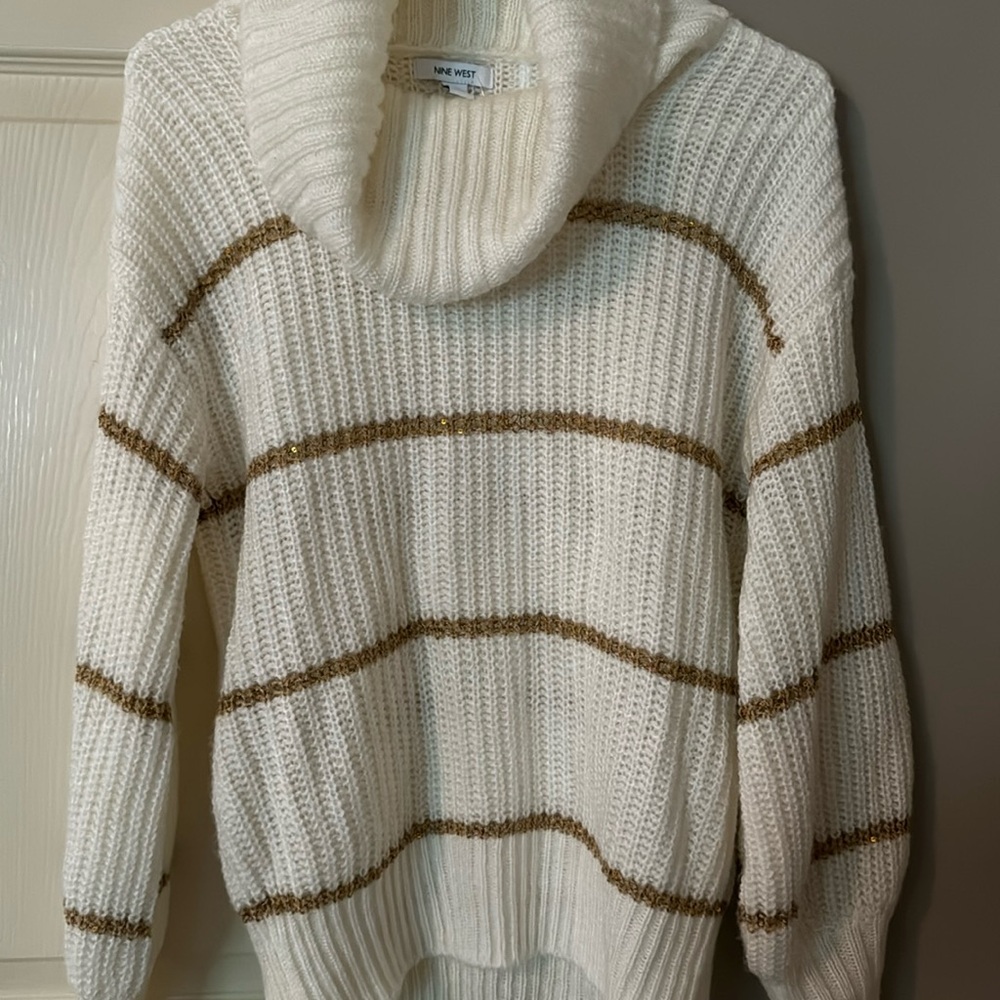 Nine West chunky neck sweater with gold stripes
